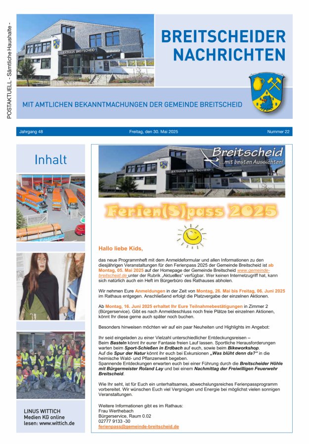 Breitscheider Nachrichten Titelblatt 22/2025