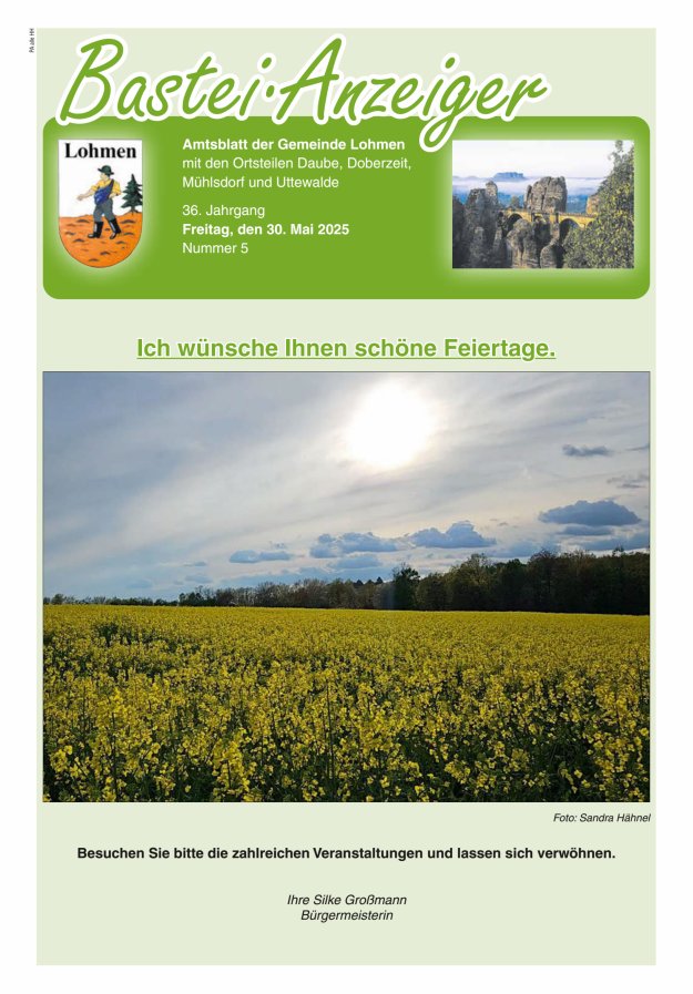 Bastei-Anzeiger - Amtsblatt der Gemeinde Lohmen mit den Ortsteilen Titelblatt 05/2025