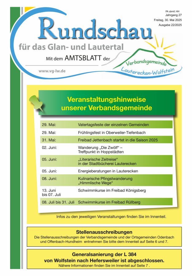 Rundschau für das Glan- und Lautertal Titelblatt 22/2025