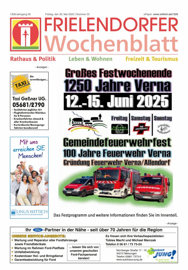 Frielendorfer Wochenblatt Titelblatt 22/2025