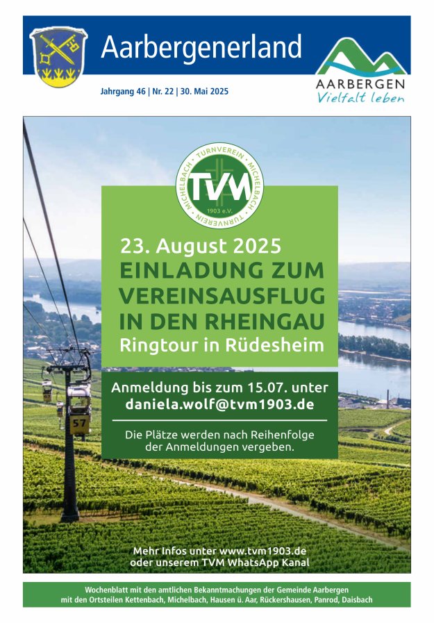 Aarbergenerland - Wochenblatt mit den amtlichen Bekanntmachungen Titelblatt 22/2025