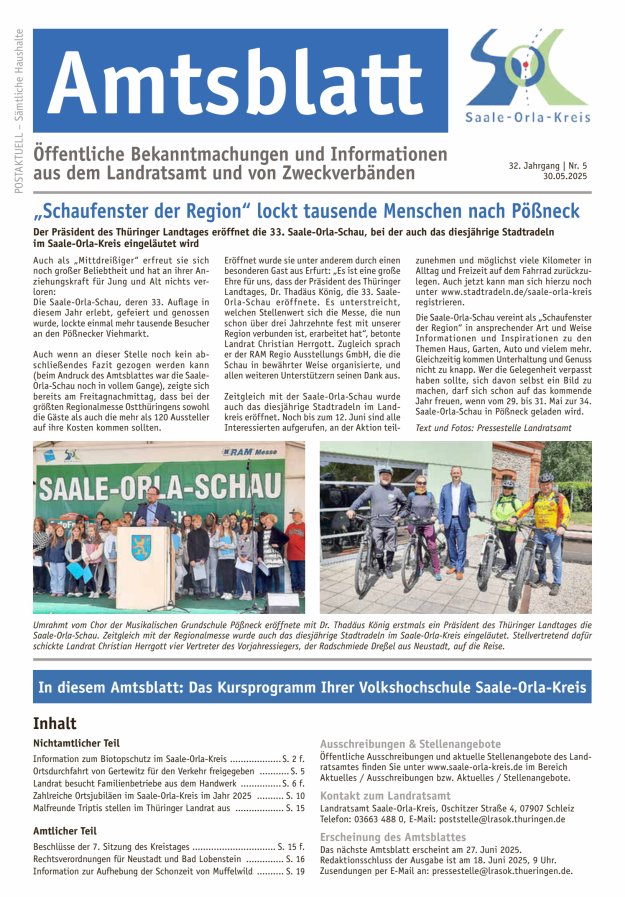 Amtsblatt des Saale-Orla-Kreises Titelblatt 05/2025