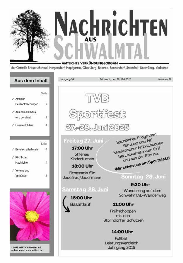 Nachrichten aus Schwalmtal Titelblatt 22/2025