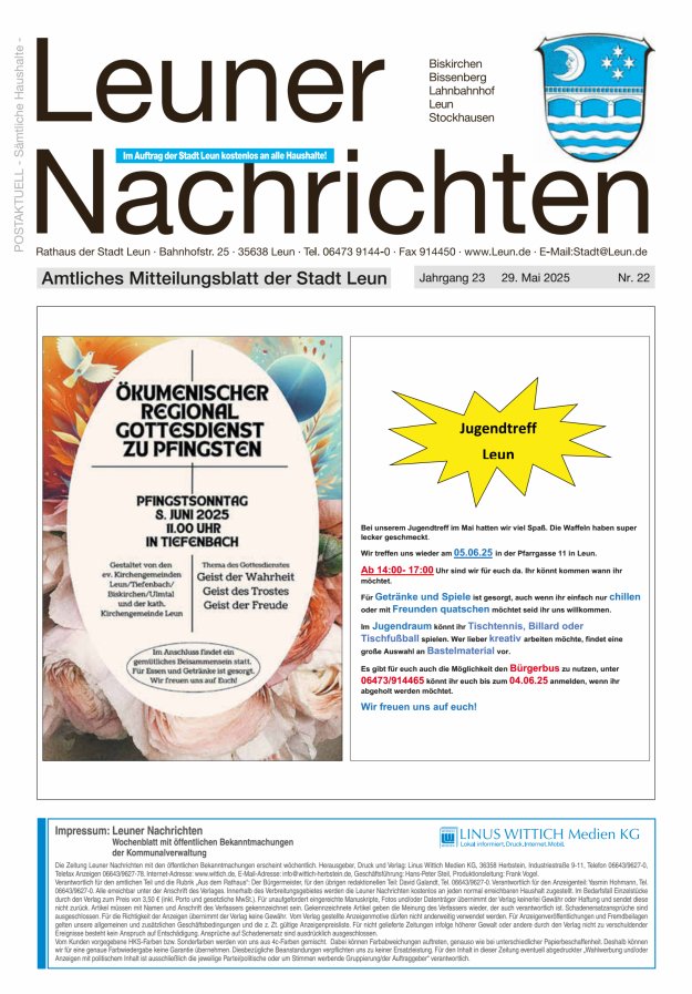 Leuner Nachrichten Titelblatt 22/2025