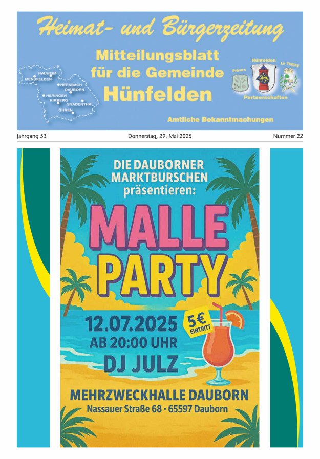 Mitteilungsblatt für die Gemeinde Hünfelden Titelblatt 22/2025