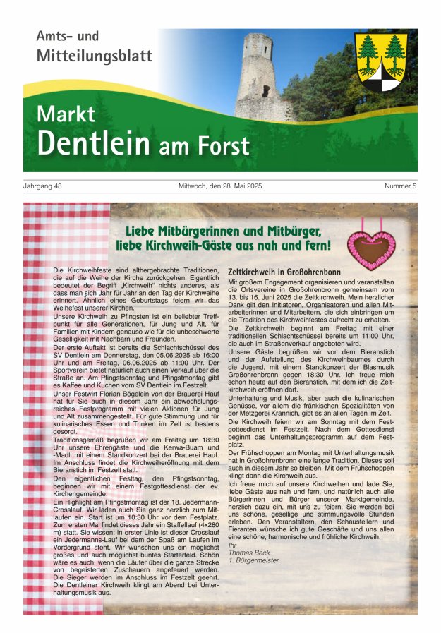 Amts- und Mitteilungsblatt Markt Dentlein am Forst Titelblatt 05/2025
