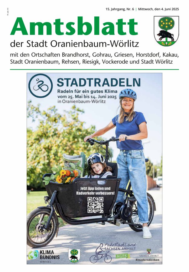 Amtsblatt der Stadt Oranienbaum-Wörlitz mit den Ortschaften Titelblatt 06/2025