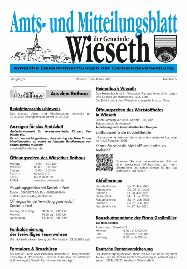 Amts- und Mitteilungsblatt der Gemeinde Wieseth Titelblatt 05/2025