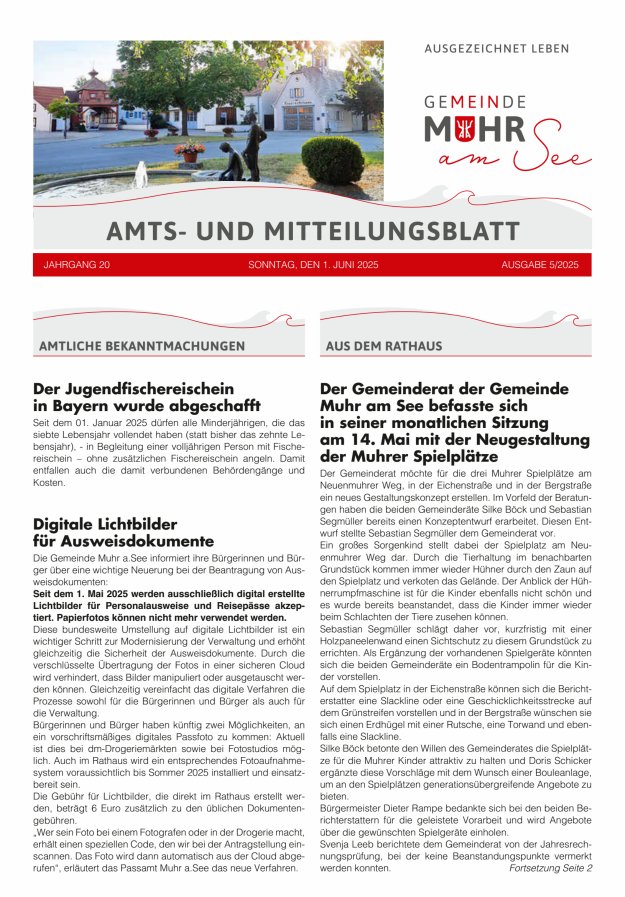 Muhrer Heimatbrief Amts- u Mitteilungsblatt der Gemeinde Muhr a See Titelblatt 05/2025