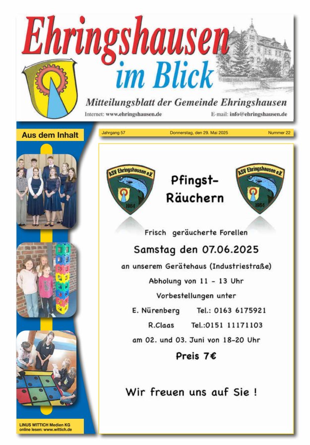 Mitteilungsblatt der Gemeinde Ehringshausen Titelblatt 22/2025
