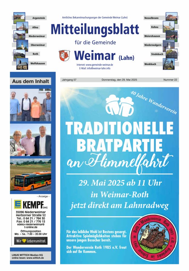 Mitteilungsblatt für die Gemeinde Weimar Titelblatt 22/2025