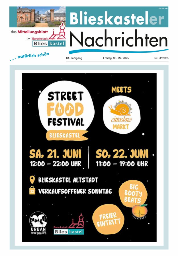 Blieskasteler Nachrichten  Titelblatt 22/2025