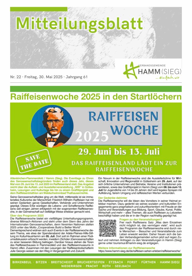 Mitteilungsblatt Hamm (Sieg) Titelblatt 22/2025