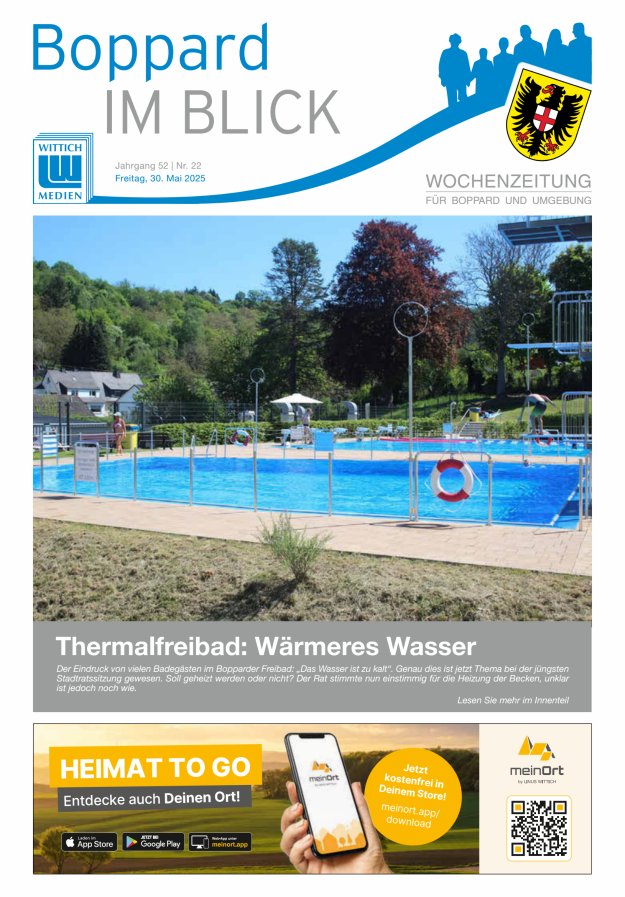 Boppard im Blick - Heimatzeitung für die Stadt Boppard Titelblatt 22/2025