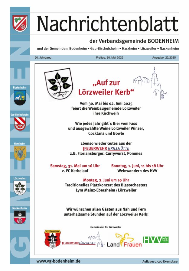 Nachrichtenblatt der VG Bodenheim              Titelblatt 22/2025