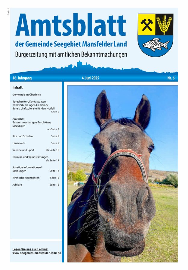 Amtsblatt der Gemeinde Seegebiet Mansfelder Land Titelblatt 06/2025