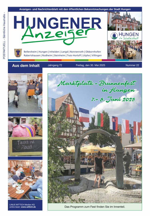 Anzeigen- und Nachrichtenblatt mit den öff  Bekanntmachungen der Stadt Hungen Titelblatt 22/2025