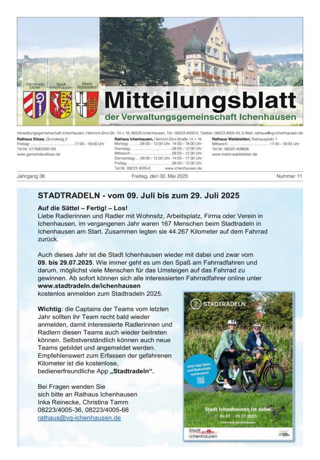Mitteilungsblatt der Verwaltungsgemeinschaft Ichenhausen Titelblatt 11/2025