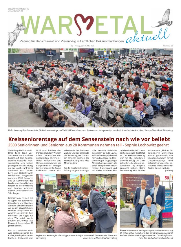Warmetal aktuell (Habichtswald + Zierenberg) Titelblatt 22/2025
