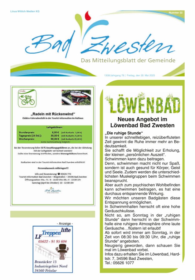 Heimatzeitung Bad Zwesten Titelblatt 22/2025