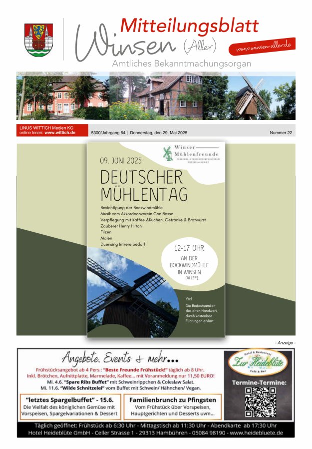 Mitteilungsblatt der Gemeinde Winsen Titelblatt 22/2025