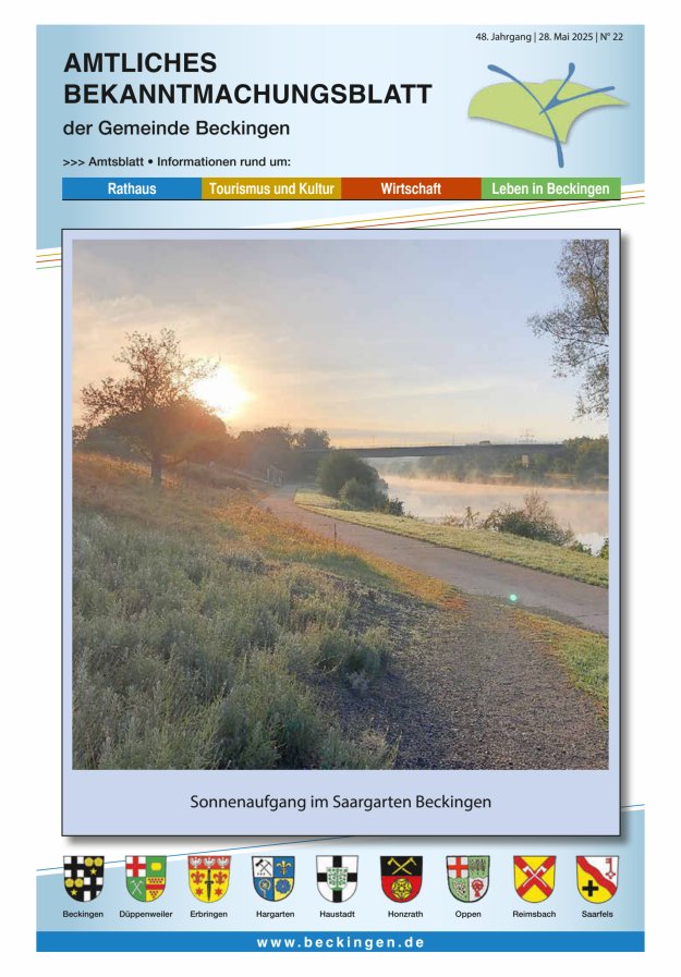 Amtsblatt Beckingen Titelblatt 22/2025