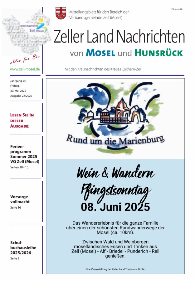 Zeller Land Nachrichten Titelblatt 22/2025