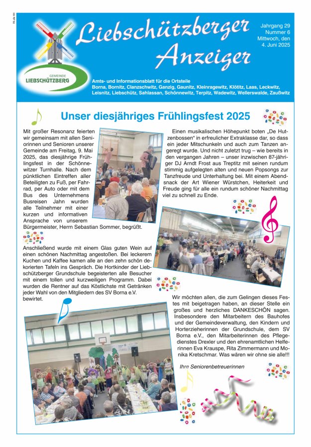 Liebschützberger Anzeiger - Amts- und Informationsblatt Titelblatt 06/2025