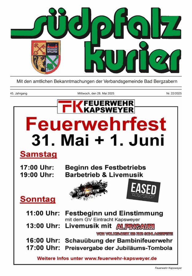 Südpfalz Kurier - VG Bad Bergzabern Titelblatt 22/2025