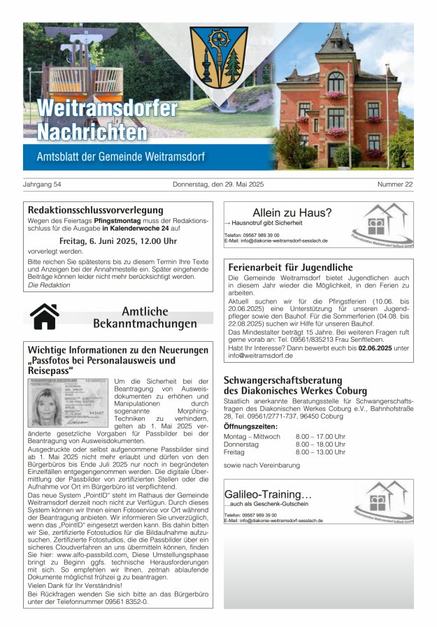 Weitramsdorfer Nachrichten Titelblatt 22/2025