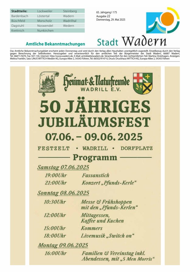 Stadt Wadern Titelblatt 22/2025