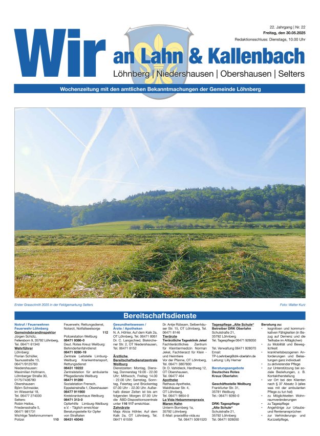Amtliches Mitteilungsblatt der Gemeinde Löhnberg Titelblatt 22/2025