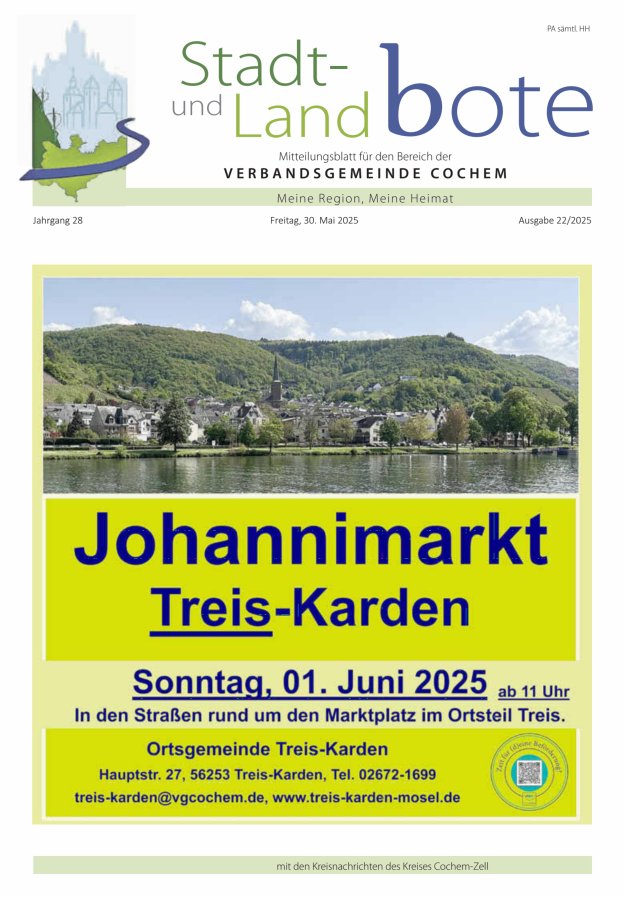 Stadt- und Landbote VG Cochem Titelblatt 22/2025