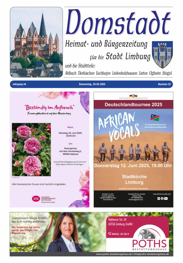 Domstadt - Heimat- und Bürgerzeitung für die Stadt Limburg Titelblatt 22/2025