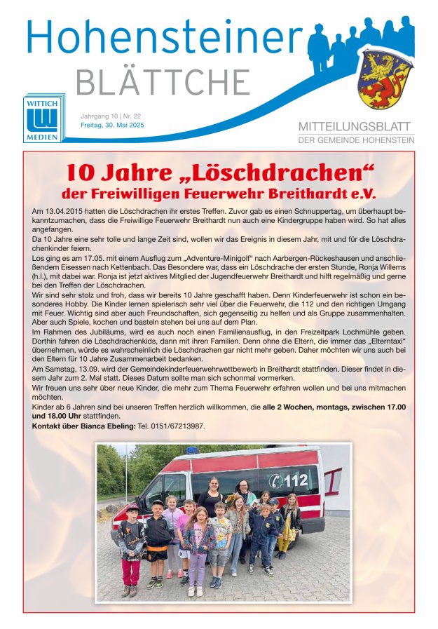 Hohensteiner Blättche Titelblatt 22/2025