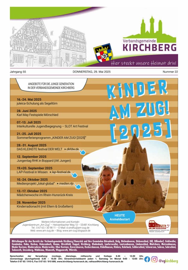 Mitteilungen der Verbandsgemeinde Kirchberg Hunsrück Titelblatt 22/2025