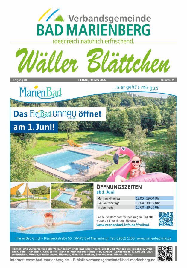 Wäller Blättchen - Verbandsgemeinde Bad Marienberg Titelblatt 22/2025