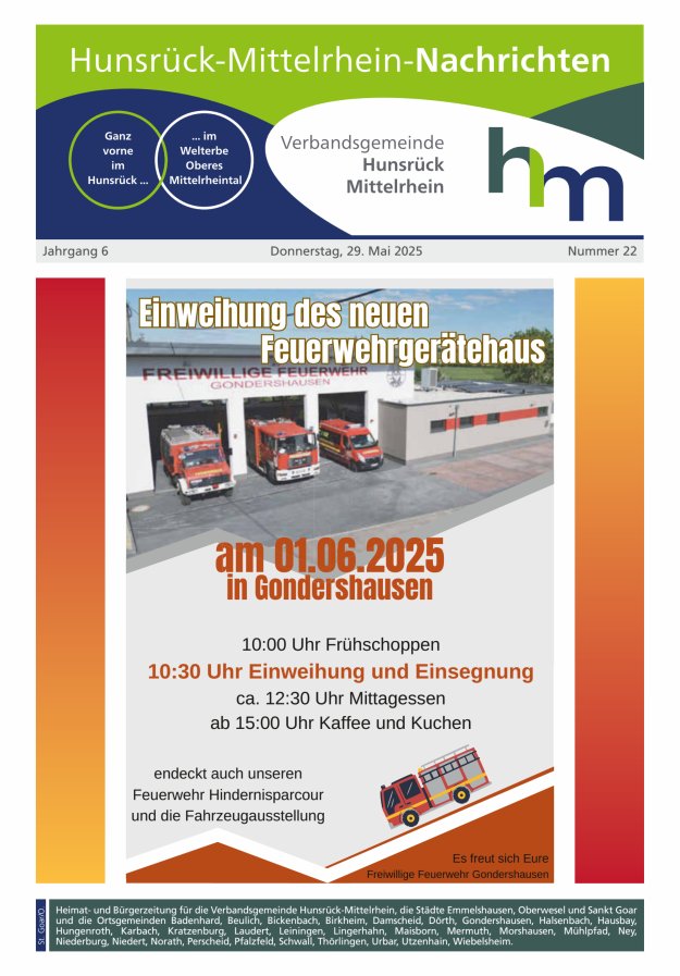 Hunsrück-Mittelrhein Nachrichten Ausgabe St Goar Oberwesel Titelblatt 22/2025