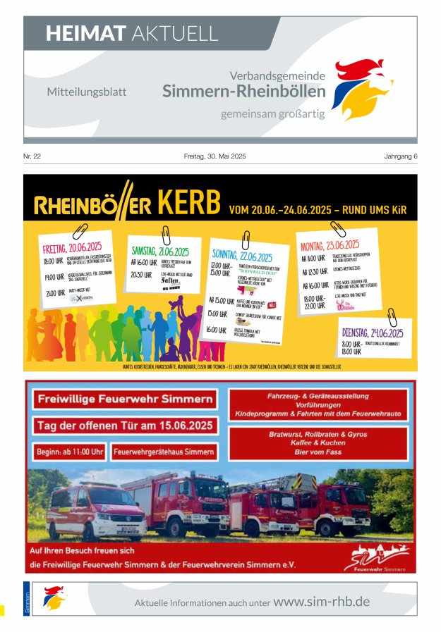 Heimat Aktuell - Mitteilungsbl der VG Simmern-Rheinböllen Ausg Simmern Titelblatt 22/2025