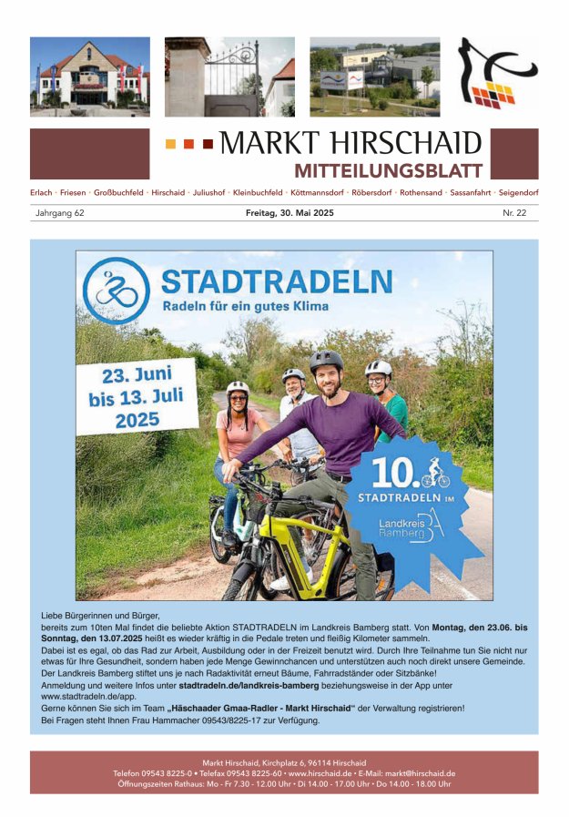 Mitteilungsblatt Markt Hirschaid Titelblatt 22/2025