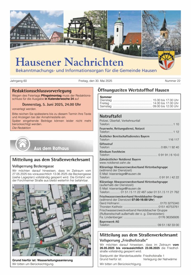 Hausener Nachrichten Titelblatt 22/2025