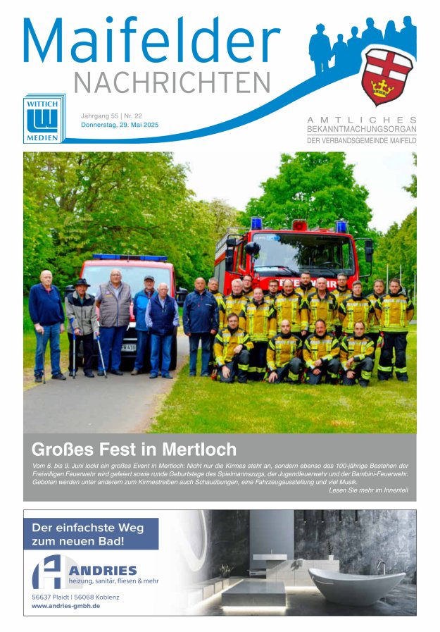 Maifelder Nachrichten - Wochenzeitung der Verbandsgemeinde Maifeld Titelblatt 22/2025