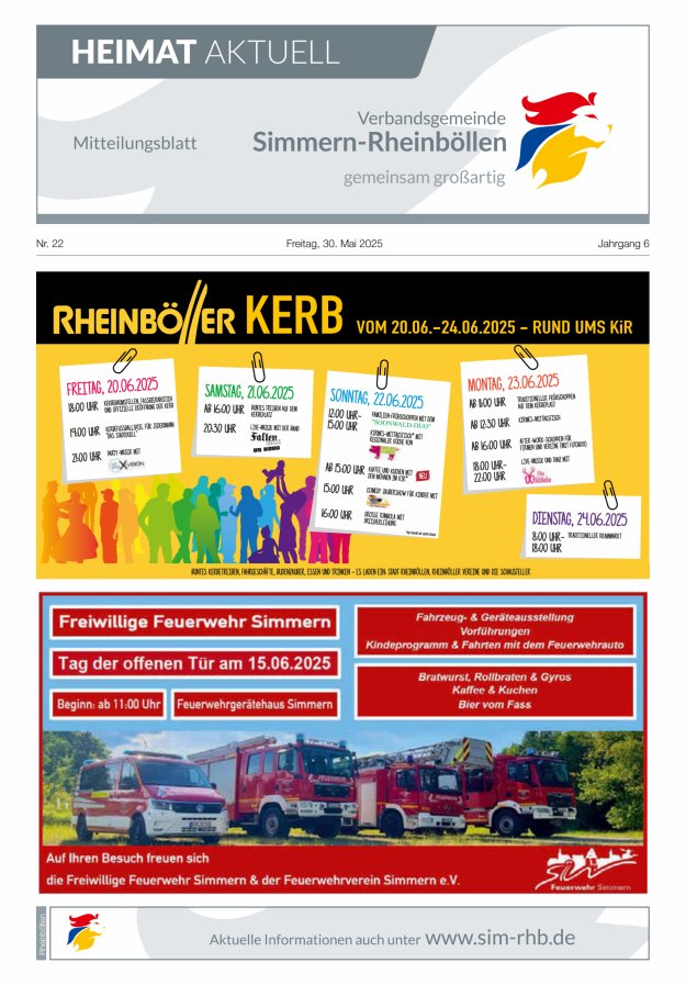 Heimat Aktuell Mitteilungsblatt der VG Simmern-Rheinböllen-Ausg Rheinböllen Titelblatt 22/2025