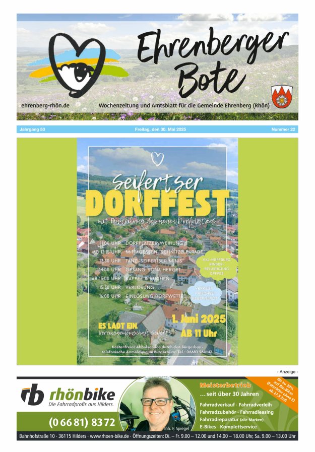Ehrenberger Bote Titelblatt 22/2025