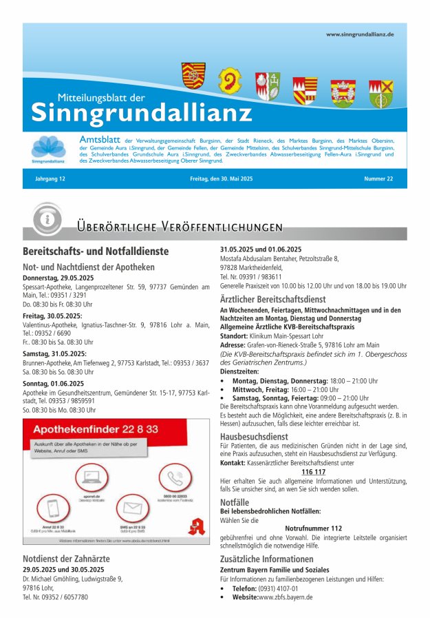 Mitteilungsblatt der Sinngrundallianz Titelblatt 22/2025