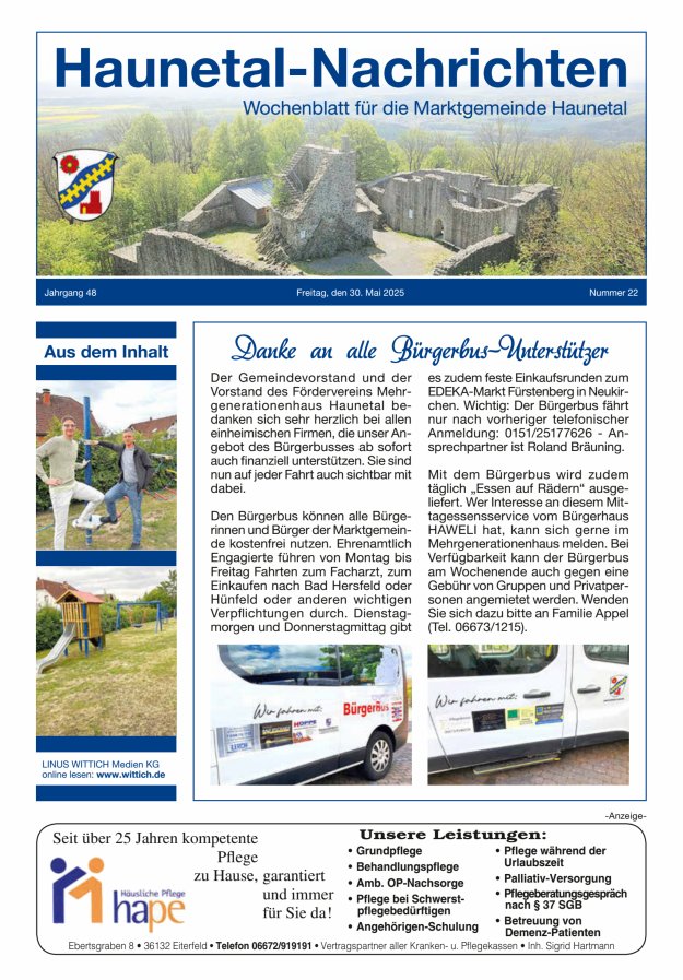 Haunetal-Nachrichten Titelblatt 22/2025