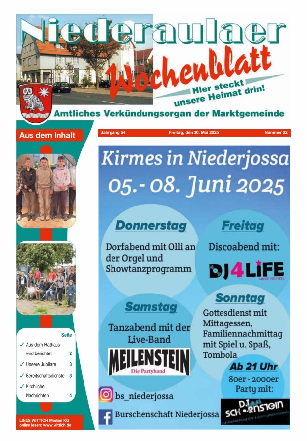 Niederaulaer Wochenblatt Titelblatt 22/2025