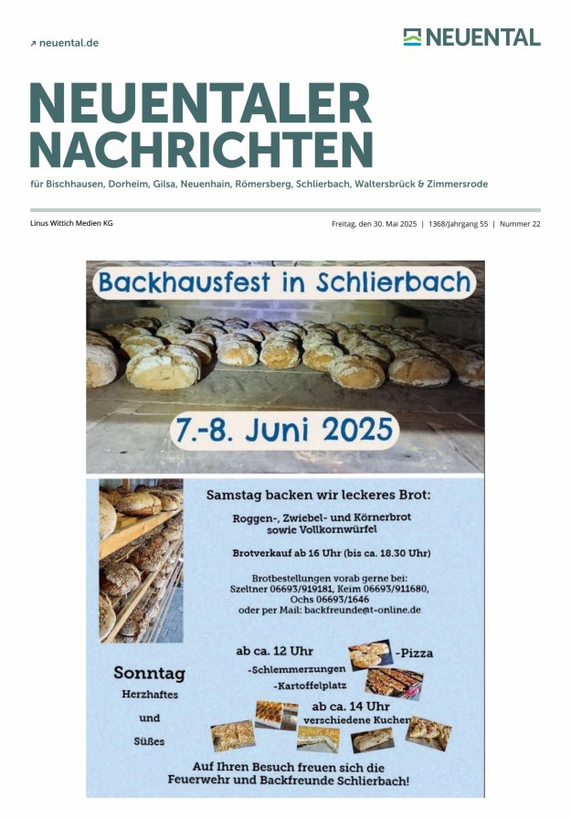 Neuentaler Nachrichten Titelblatt 22/2025