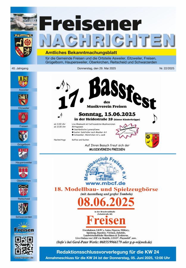 Freisener Nachrichten Titelblatt 22/2025