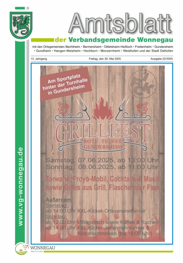 Amtsblatt VG Wonnegau Titelblatt 22/2025